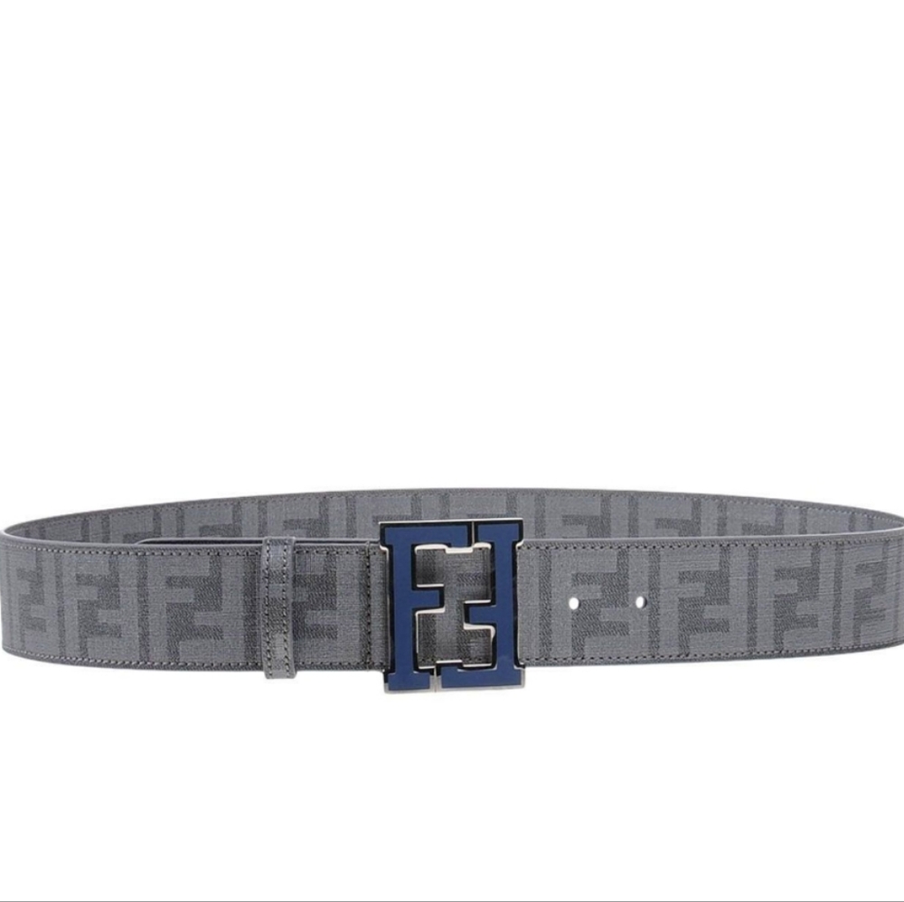 FENDI MENS BELT GENUINE LEATHER GREY SIZE 46